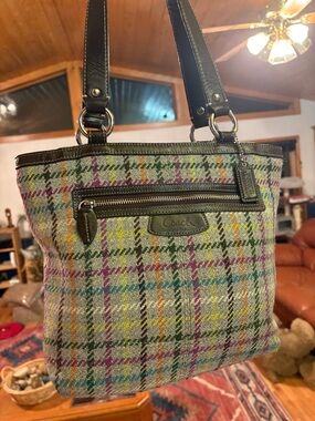 Coach Penelope Plaid Wool Tweed shoulder bag